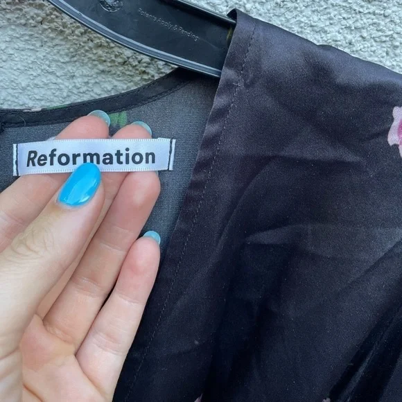 Reformation Silk Black Floral Toronto Midi Dress - Picture 11 of 13